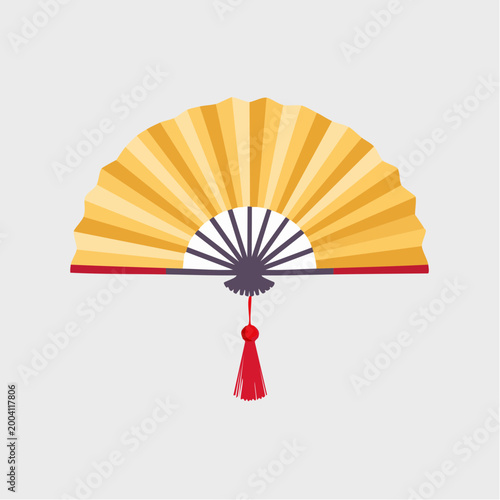 Traditional Japanese Fan with Red Tassel