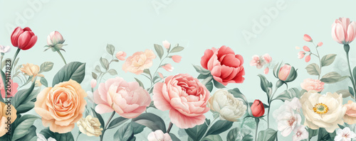 Elegant Pastel Floral Illustration Banner with Roses and Peonies