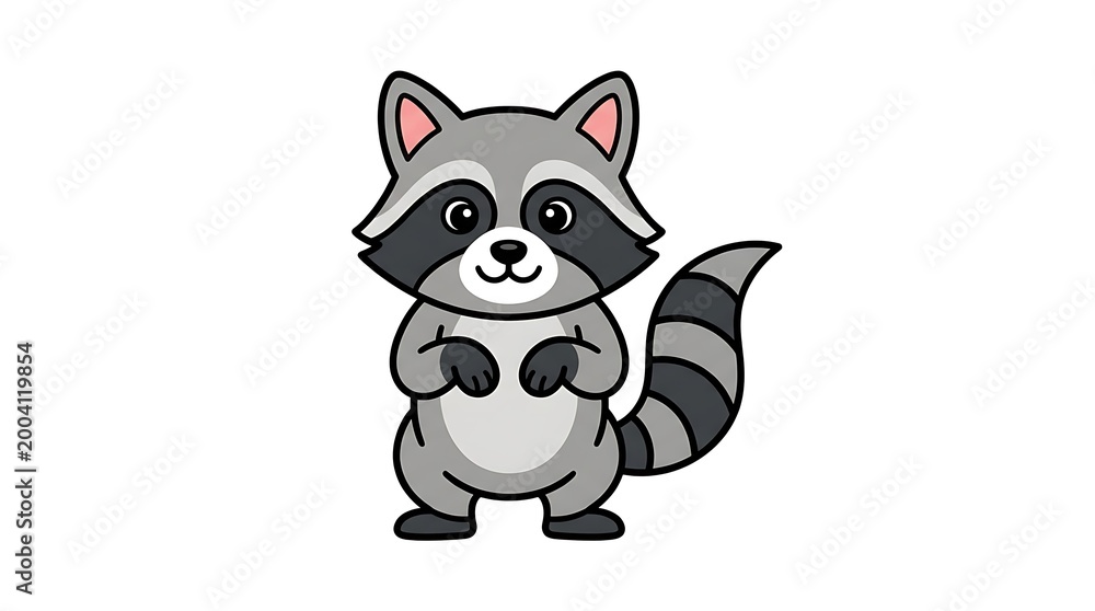 Fototapeta premium Cute cartoon raccoon standing upright.