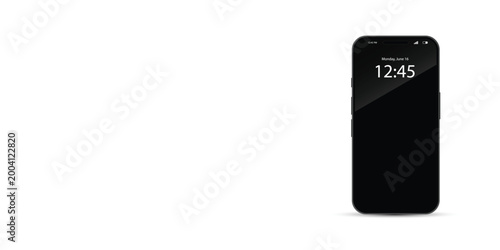 Modern smartphone mockup with black screen on white background for app design showcase