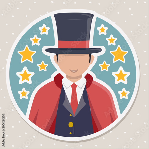 Magician in Top Hat and Cape with Stars