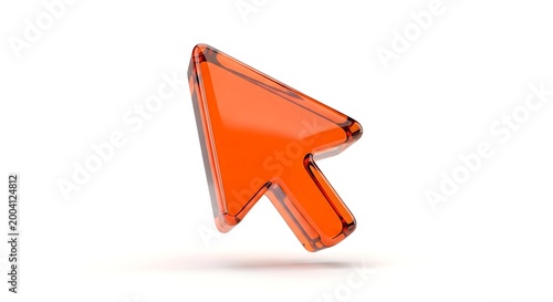 A glossy, orange arrow pointing to the left with a reflective surface and a slight shadow.