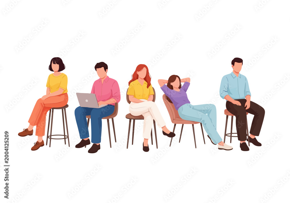 Obraz premium Group of diverse people sitting on chairs