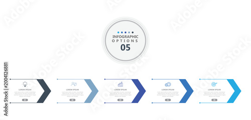 Modern infographic options template with five step arrows timeline for business workflow design