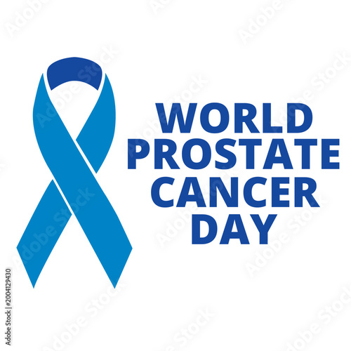 World prostate cancer day banner with a blue ribbon isolated on a white background