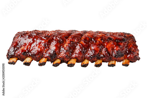 Grilled barbecue pork ribs rack glazed and isolated on transparent background