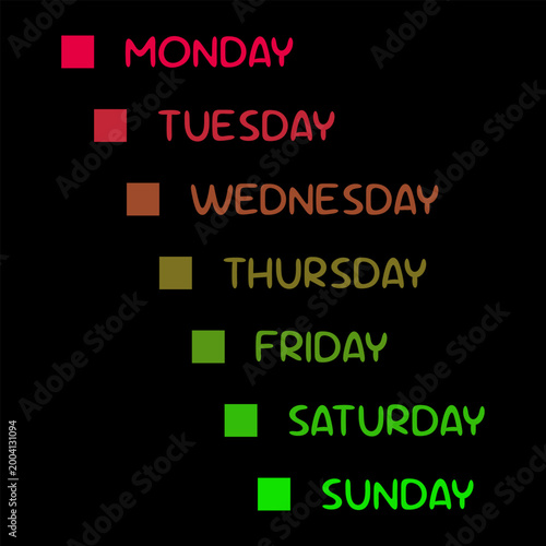 Days of the Week Weekly Planner List on Black Background