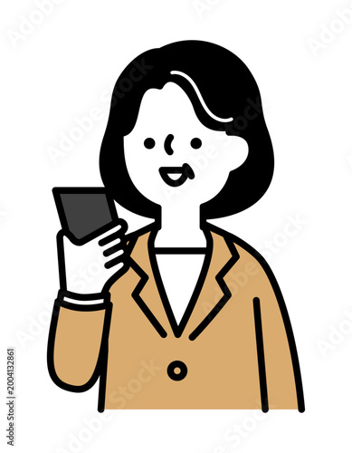 スマホでビデオ通話するシニア女性