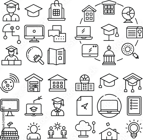 A comprehensive array of educational, technological and architectural icons. This image embodies the essence of connectivity, learning, and progress.