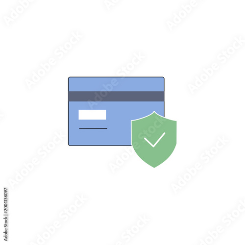 Secure Payment Credit Card with Shield Protection Icon Flat Vector