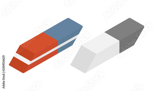 Simple vector eraser set isolated on transparent background. Dual-colored pencil and ink eraser classic office and school stationery tools for back-to-school promotions, educational infographics