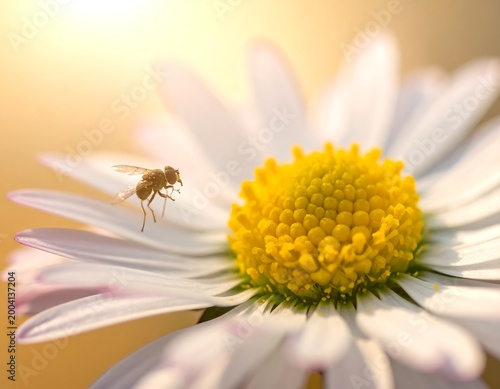 Close-up of tiny insect on white flower petal