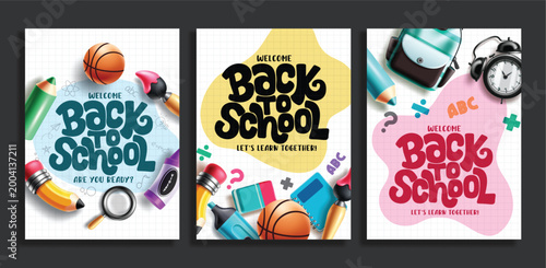 Bild auf Leinwand Welcome Back to school greeting text poster set