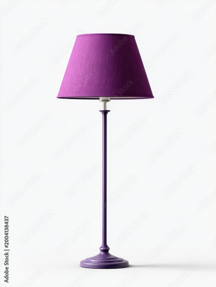 Obraz premium Purple Glitter Lampshade Floor Lamp with a Tall Stem on a White Background