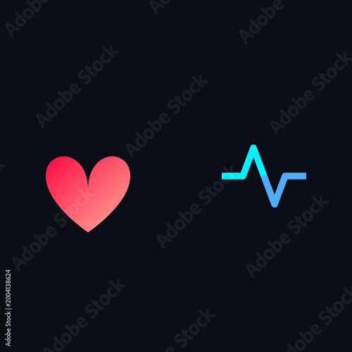 Red heart icon beside blue pulse wave monitor line set against a dark black illustration