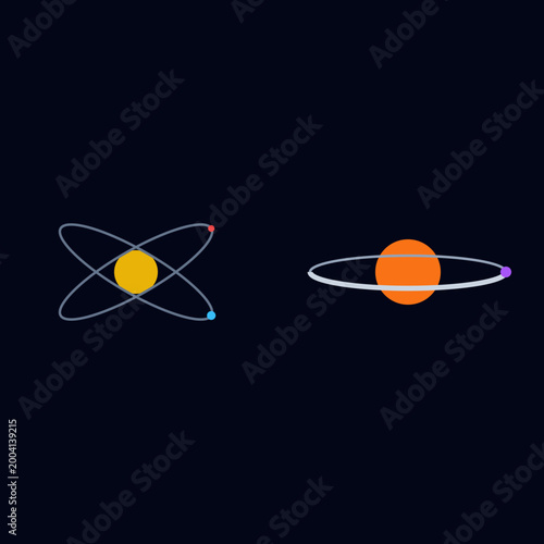 Scientific diagrams showing planetary elliptical orbits around stars with celestial bodies in dark space illustration