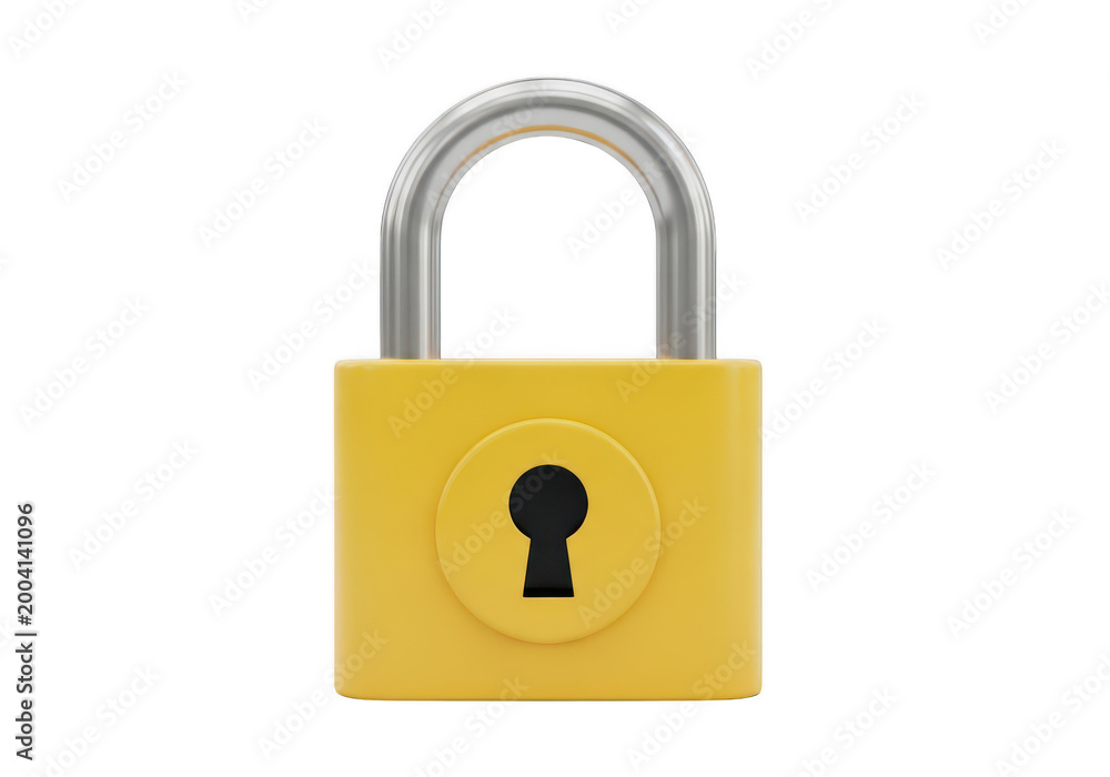 Naklejka premium Bright yellow padlock with metallic silver keyhole and shackle