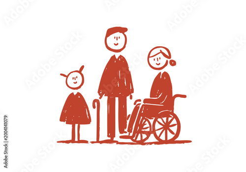 車椅子と介護者が寄り添う優しい手描き風イラスト
