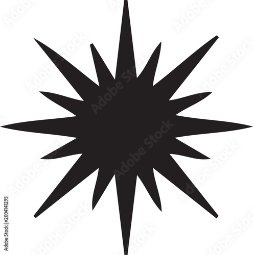 Black starburst shape on white background