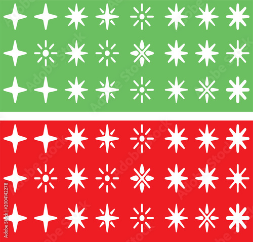 Green and red pattern with white star shapes