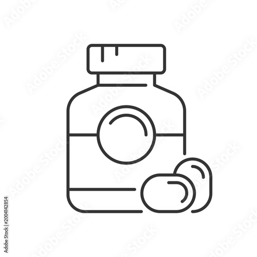 Softgel linear icon. Oral dosage medicine. Soft gelatin capsules. Omega three fish oil. Thin line customizable illustration. Contour symbol. Vector isolated outline drawing. Editable stroke