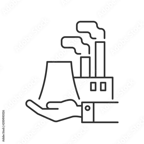 Manufacturing linear icon. Plants and ownership. Production of goods. Machine industry. Thin line customizable illustration. Contour symbol. Vector isolated outline drawing. Editable stroke