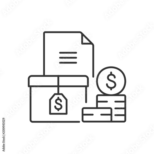 Accounts receivable linear icon. Money balance. Financial management. Document currency. Thin line customizable illustration. Contour symbol. Vector isolated outline drawing. Editable stroke
