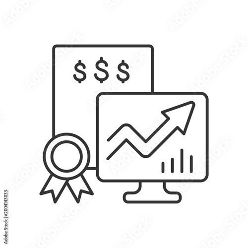 Marketable securities linear icon. Money market instruments. Public stock, bond exchange process. Thin line customizable illustration. Contour symbol. Vector isolated outline drawing. Editable stroke