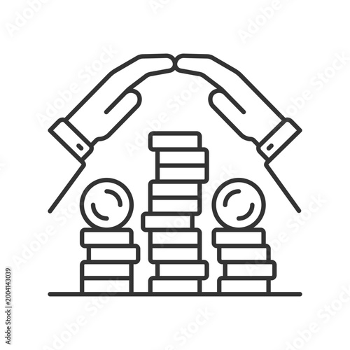 Savings linear icon. Collect cash. Coin stack for safe personal deposit. Financial literacy. Thin line customizable illustration. Contour symbol. Vector isolated outline drawing. Editable stroke