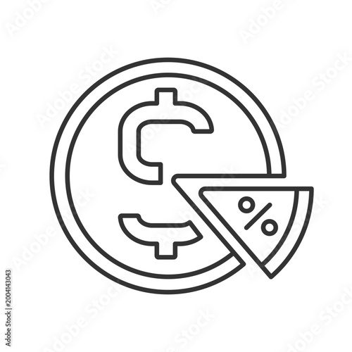 Taxation linear icon. Return of investment. Interest rate on pie chart. Financial literacy. Thin line customizable illustration. Contour symbol. Vector isolated outline drawing. Editable stroke