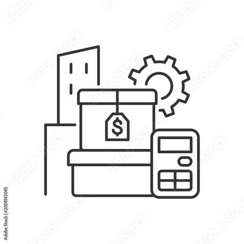 Assets management linear icon. Money service. Financial goals identification. Thin line customizable illustration. Contour symbol. Vector isolated outline drawing. Editable stroke