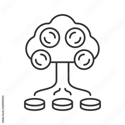 Investing linear icon. Cultivating business. Revenue from project. Financial literacy. Thin line customizable illustration. Contour symbol. Vector isolated outline drawing. Editable stroke