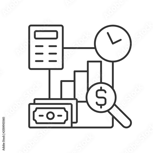 Financial management linear icon. Planning business budget. Financial literacy. Company audit. Thin line customizable illustration. Contour symbol. Vector isolated outline drawing. Editable stroke