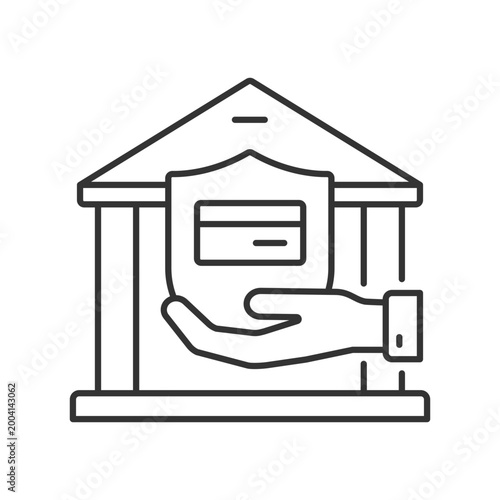 Bank account linear icon. Insurance for secure deposit. Savings on balance. Financial literacy. Thin line customizable illustration. Contour symbol. Vector isolated outline drawing. Editable stroke