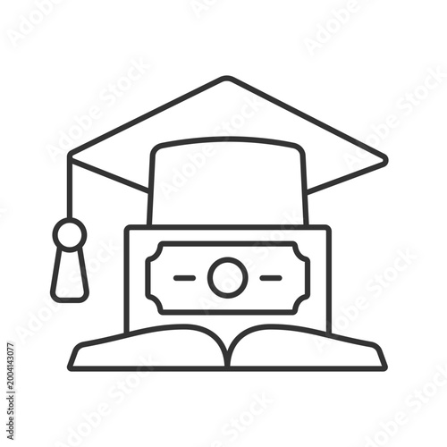 Education loan linear icon. Student credit. Scholarship for college. Financial literacy. Thin line customizable illustration. Contour symbol. Vector isolated outline drawing. Editable stroke