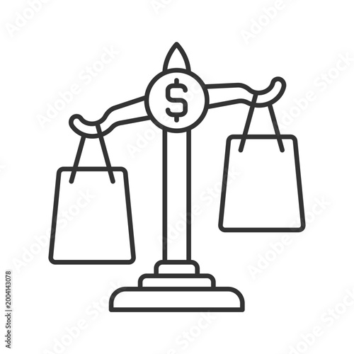 Comparison shopping linear icon. Choice between price values in store. Financial literacy. Thin line customizable illustration. Contour symbol. Vector isolated outline drawing. Editable stroke