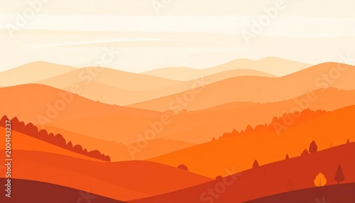 Vibrant Orange Hues of Rolling Hills at Sunset.