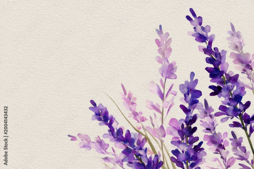 Fototapeta premium Delicate lavender bouquet in watercolor style for decorative art and stationery