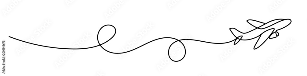 Obraz premium A continuous line drawing of an airplane in flight. Minimalistic vector illustration on the theme of aviation, travel, tourism, and air transport. Editable outline.