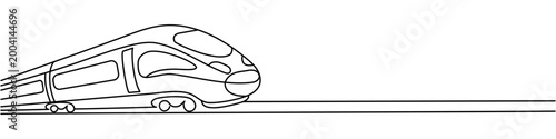 A modern high-speed train, drawn in solid lines. Minimalistic rail transport. Solid line drawing for a travel and logistics concept. Editable outline.