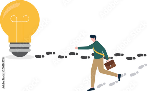Professional walking towards giant idea lightbulb icon