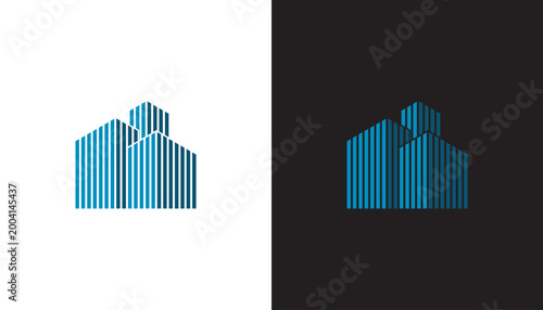 Abstract Striped Skyscraper Real Estate Logo in Minimal Geometric Style