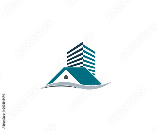 Modern Real Estate Logo with Building and House Roof Concept