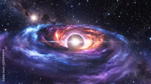 Stunning Black Hole Accretion Disk and Gravitational Lensing in Deep Space.