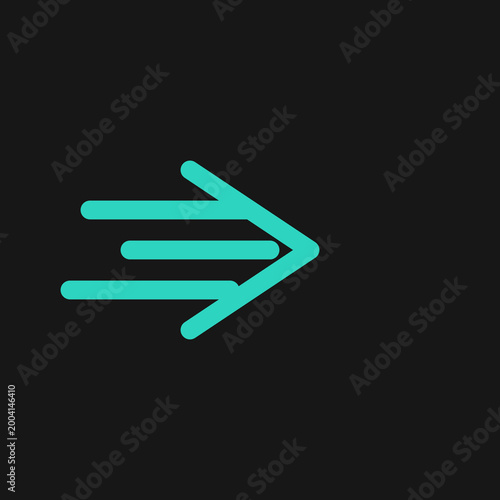 Teal fast speed arrow symbol with velocity motion lines pointing right on black background illustration