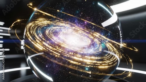 Corporate future vision represented by glowing galaxy sphere