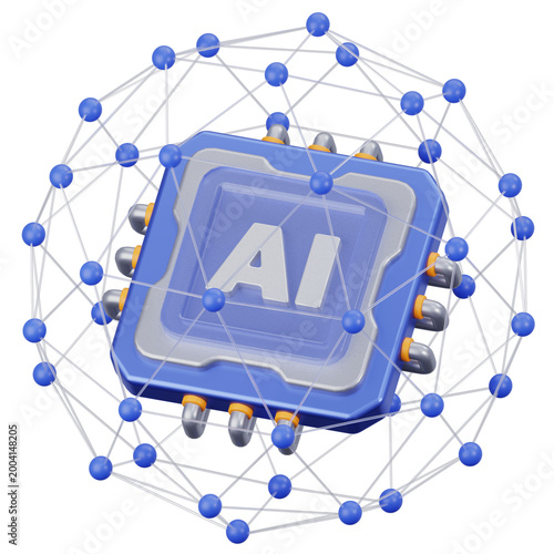 3D AI Processor Chip Surrounded by Global Data Network
