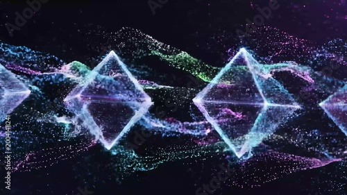 Floating rhombus patterns with AI particle glow animation background