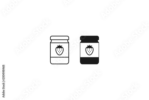 solid and outline strawberry jam icon