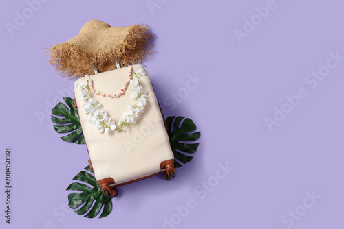 Suitcase with wicker hat, t...
